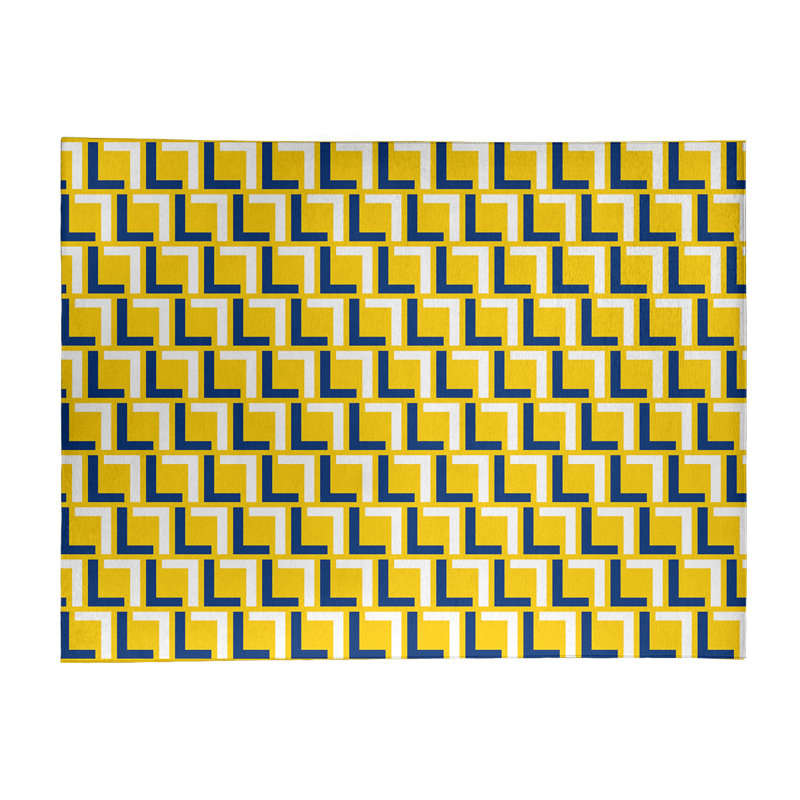 Tapis géométrique jaune / blanc / bleu, Rectangle 9 pi x 12 pi