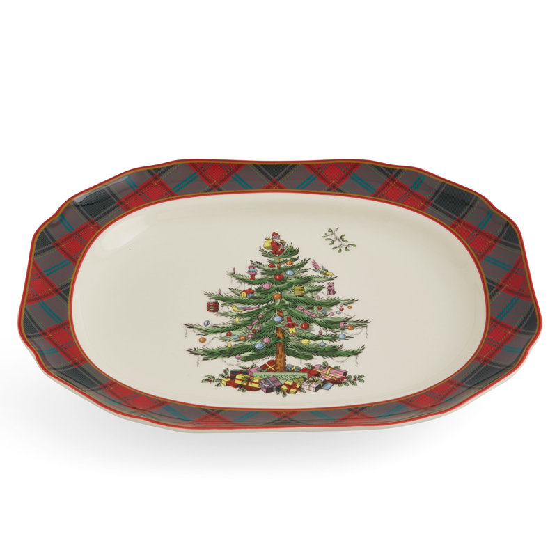 Spode Christmas Tree Tartan Rectangular Platter 14"