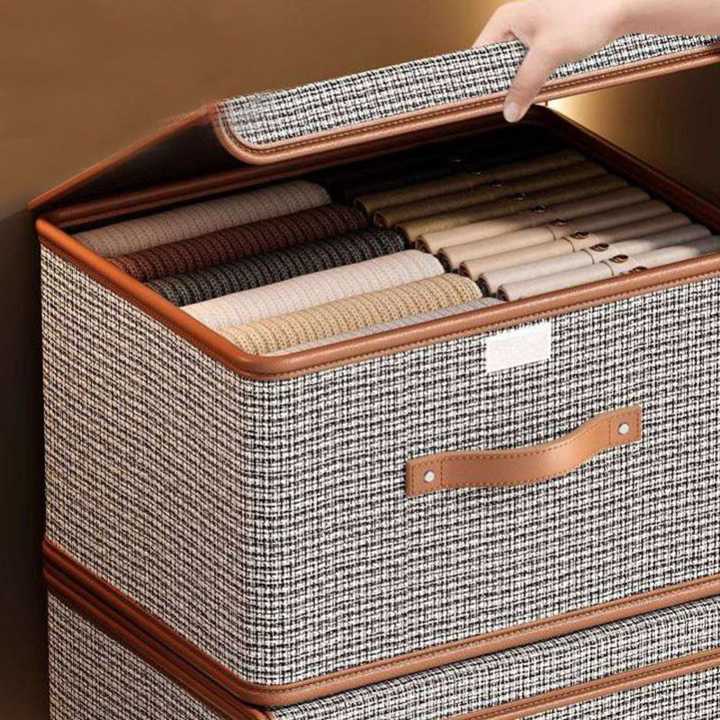 1Pcs Storage Bins with Lids, Collapsible Closet Organizer Container, Fabric Organizer Box with Handles, Decorative Storage Boxes with Lids for Organizing Clothes, Books, Light Grey
