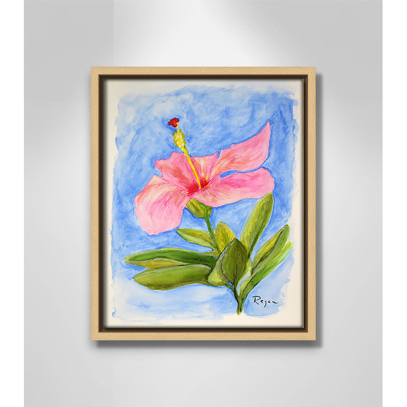 «Pink Hibiscus Blossom», reproduction d'art sur toile encadrée en bois naturel par Mike Ragan , H 11,5 po x l 9,5 po, Naturel
