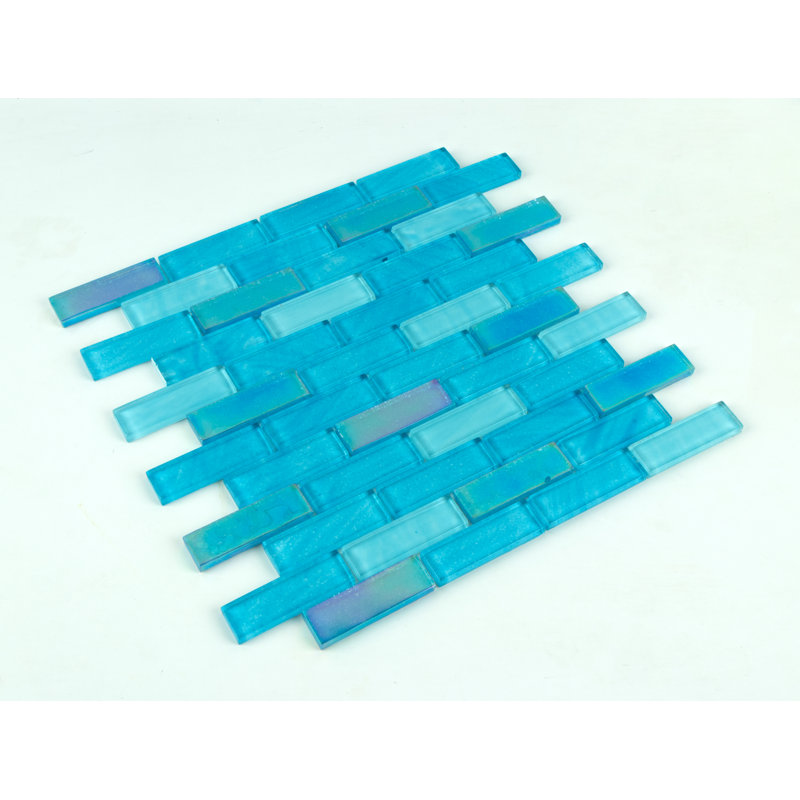 Carreau de mosaïque en verre à bord droit pour piscine 1 "x 3", Maldives Shimmer
