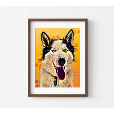 «Magdalena Pop Dog X III» par Kim Curationa, art mural Husky heureux, idée de cadeau pour animal de compagnie, œuvre d'art Portrait Husky, art de chambre de fils adolescent jaune vif