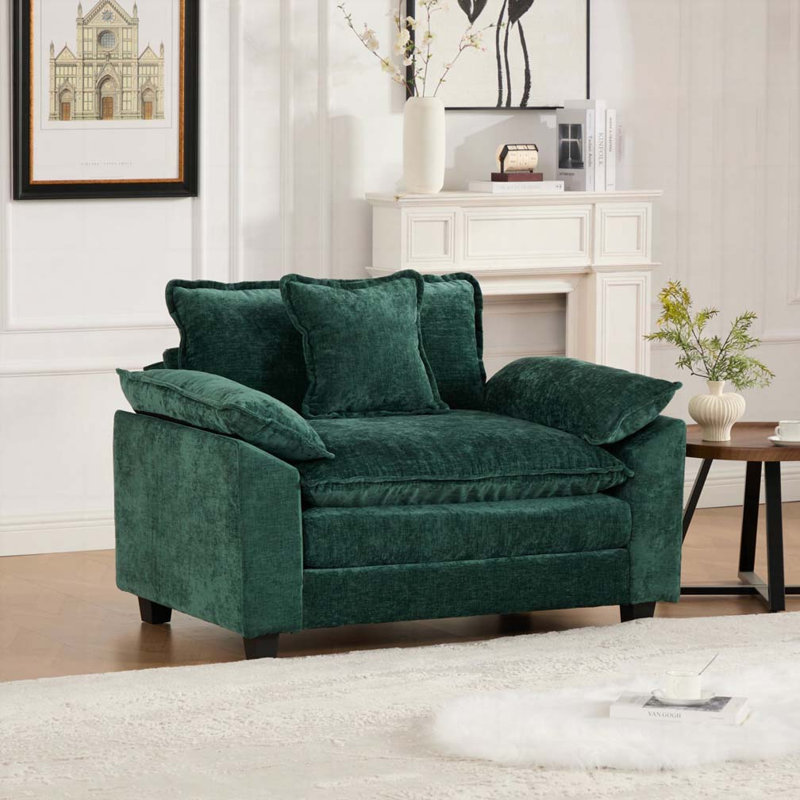 Fauteuil chenille en tissu, coussin d'assise rembourré à double couche, Vert