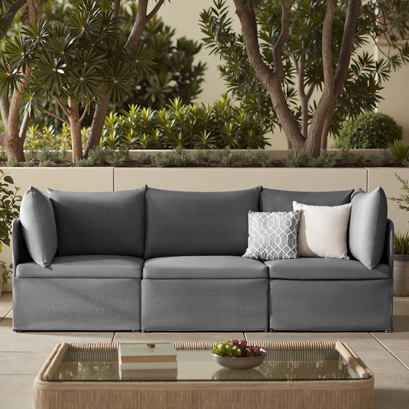 Irene Outdoor Modular Sofa Set  Foldable & Portable Patio Sofa with Removable Cushions, Gray
