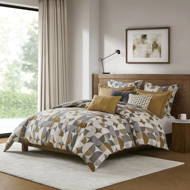 Édredon pour très grand lit 9 pièces en or, style scandinave élégant de style Mid-Century, voyage tout confort en forme de nuage, couette amovible pour un motif facile d'entretien, expérience de sommeil, entretien