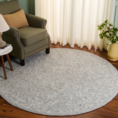 Marquee 510 Hand Tufted Wool/Cotton/Pet Yarn Floral Rug in Gray/Ivory