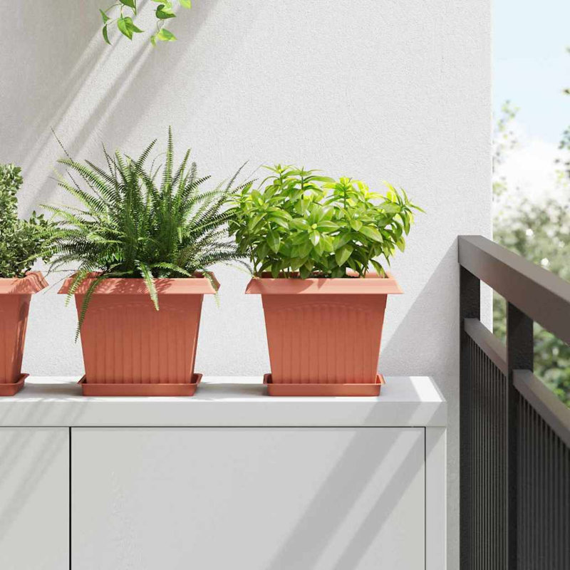  Square Flower Pot 24 Pcs  Plastic, 17.5cm H x 23cm W x 23cm D, Brick Red