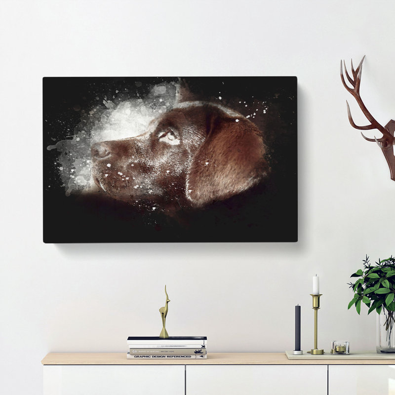 Chocolate Labrador Portrait - Wrapped Canvas Painting, 60cm H x 91cm W x 3cm D