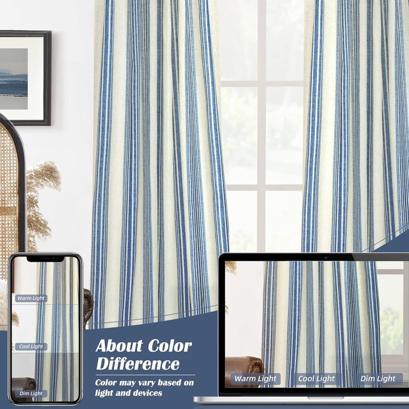 Rideaux semi-transparents avec passe-tringle Chris, L 52 po x L 84 po, Bleu marine jean
