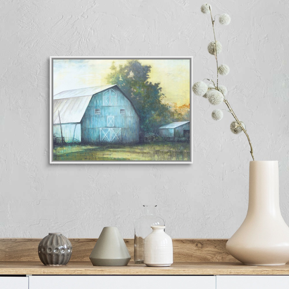 " Rustic Blue Barn " by White Ladder Painting Print Rosalind Wheeler