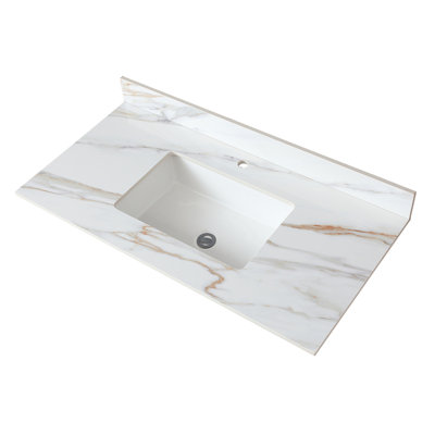 43 Inch Marble Vanity Top, Bathroom Vanity Top with Undermount Rectangular Middle Sink and 4" Height Backsplash