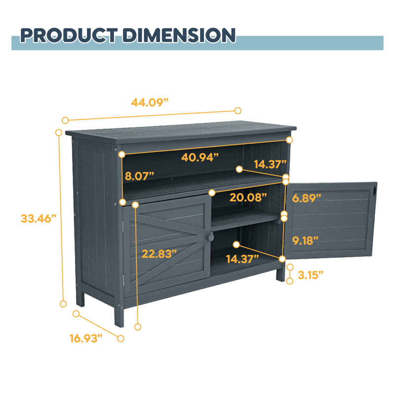 Buffet d'extérieur avec portes magnétiques HiPS, Gris