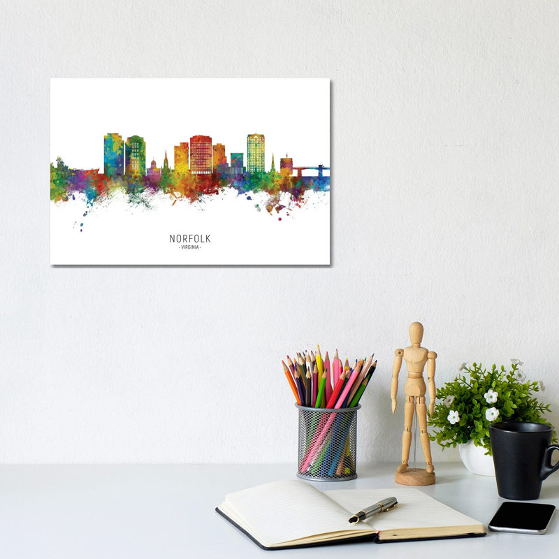 Norfolk Virginia Skyline City Name by Michael Tompsett - Wrapped Canvas Print, 20.32 cm H x 30.48 cm W