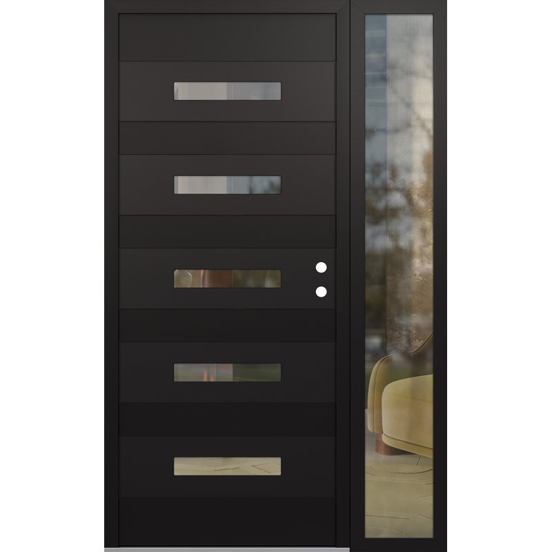 D9 48 po. X 80 po Panneau en acier noir et verre transparent noir et noir avec porte d'entrée avant en verre transparent Sidelite
