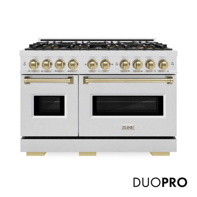 ZLINE Autograph 48 in. Classic Dual Fuel DuoPro Range in Satin Stainless Steel and Bronze Accents