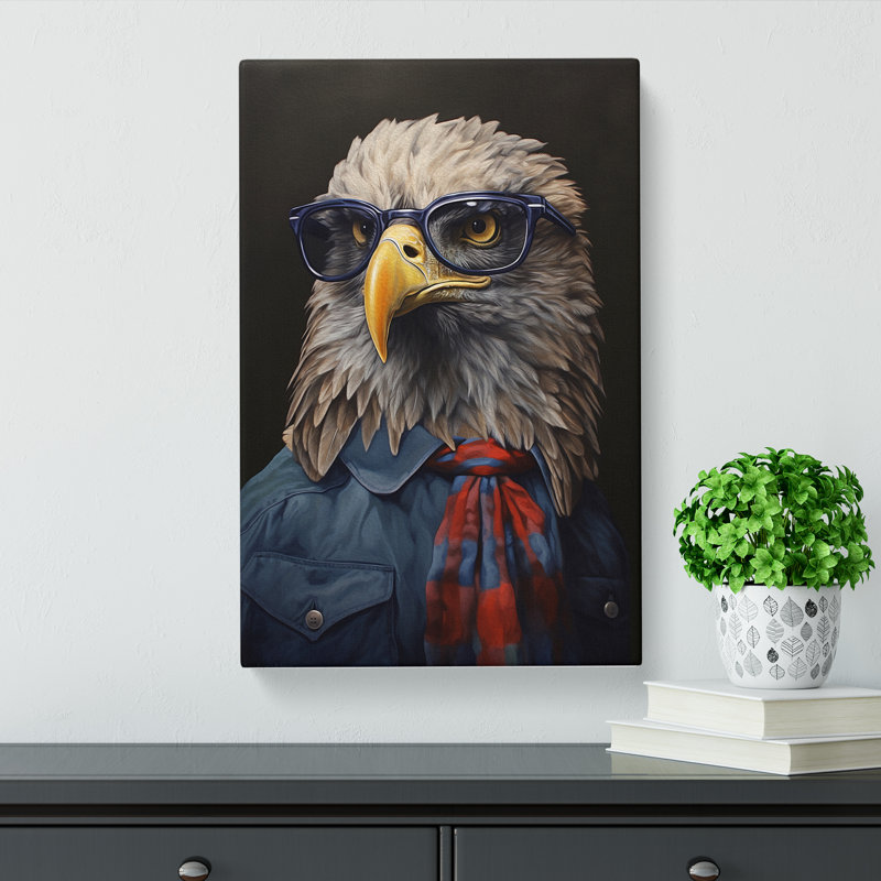 Eagle with Glasses Painting - Wrapped Canvas, 76cm H x 50cm W x 3cm D