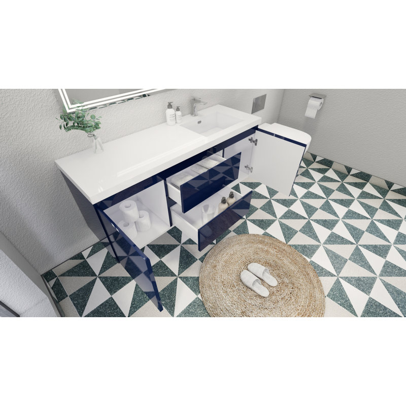 Single Bathroom Vanity with Acrylic Top, Night Blue
