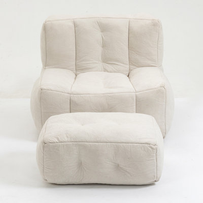 Fluffy Bean Bag Chair, Comfortable Bean Bag For Adults, Super Soft Lazy Sofa Chair With Memory Foam And Ottoman, Indoor Modern Focus Bean Bag Chair Fo