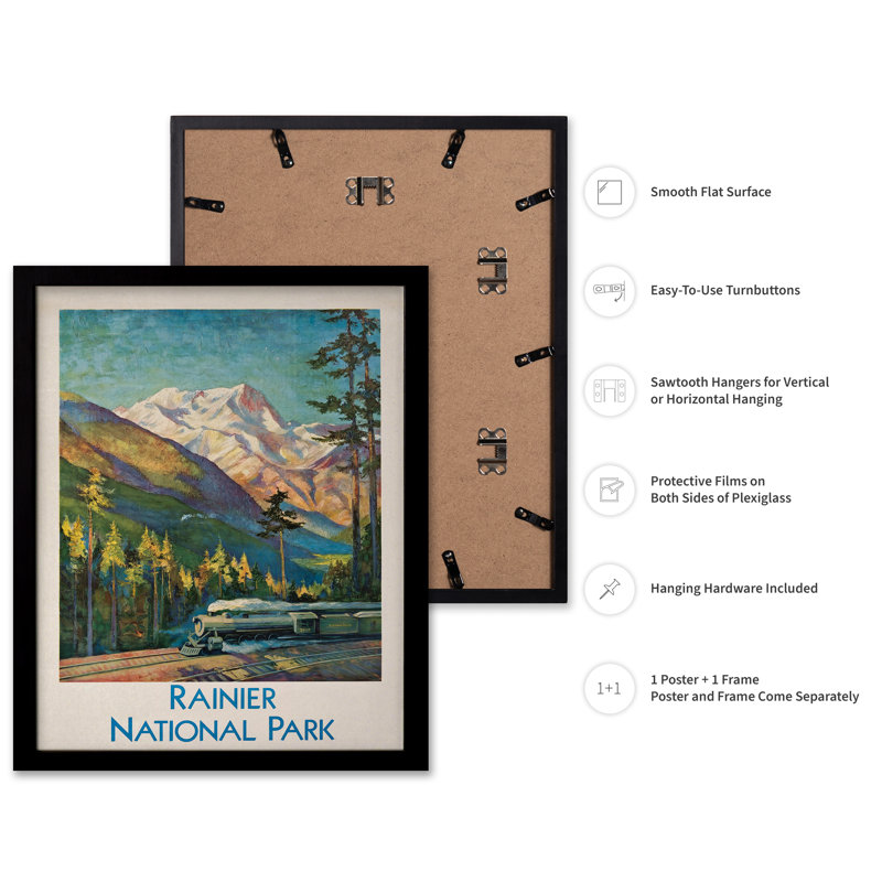 Parc national du Mont Rainier, H 16 po x l 20 po, Affiche, Cadre noir