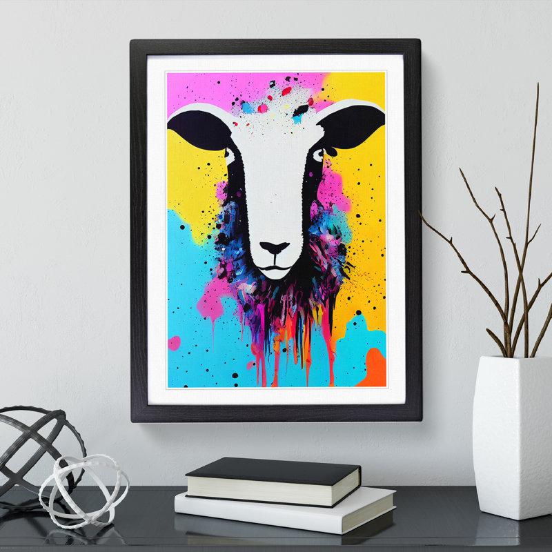 Colourful Sheep No.4 - Single Picture Frame Print, Black, 64cm H x 46cm W x 2cm D