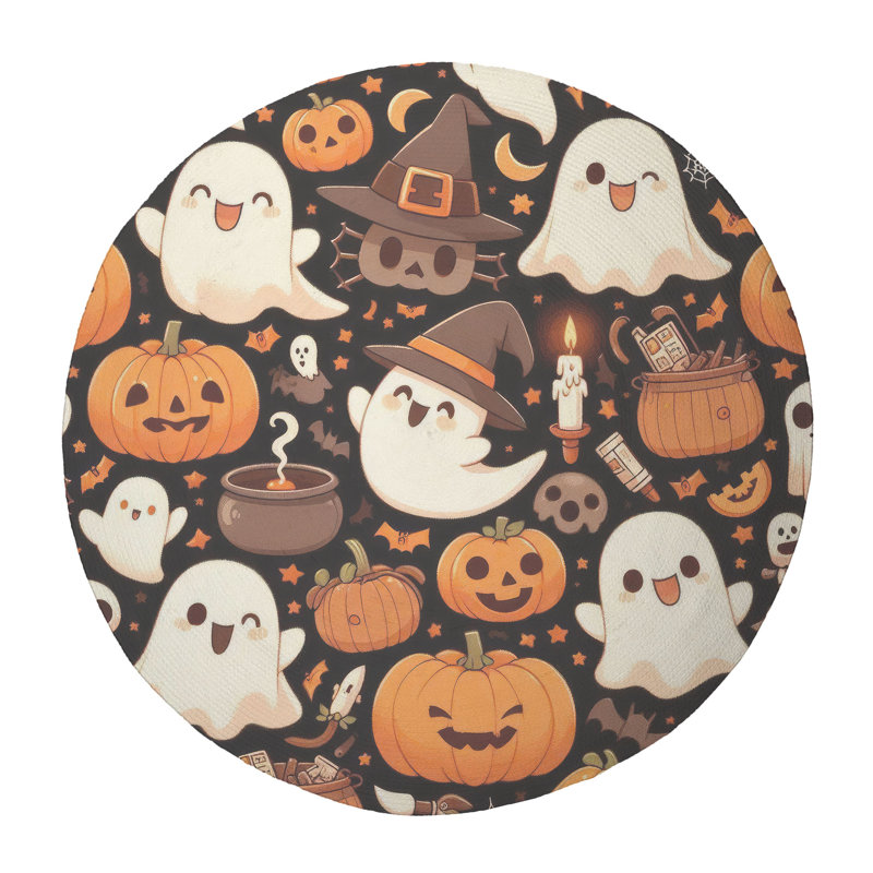 Tapis tressé Spooky Pumpkins, Rond 5 pi