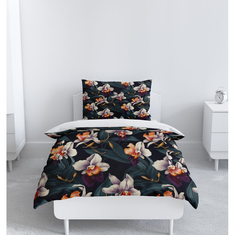 Polyester Abstract and Floral Duvet Cover Set, Queen Duvet Cover + 2 Queen Shams