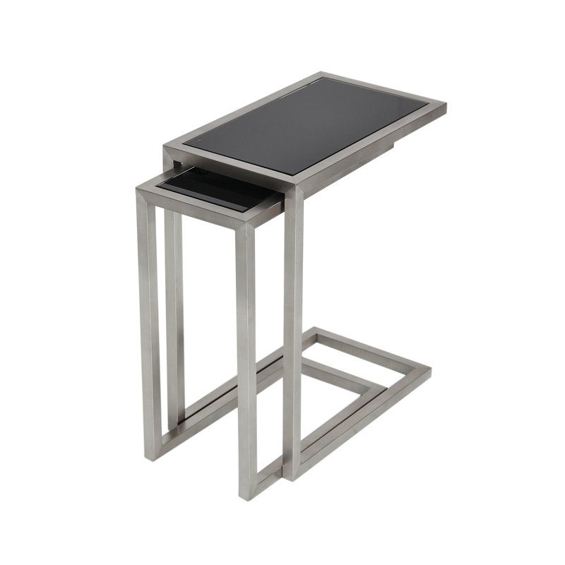 Alfa End Table, Black Glass, Large