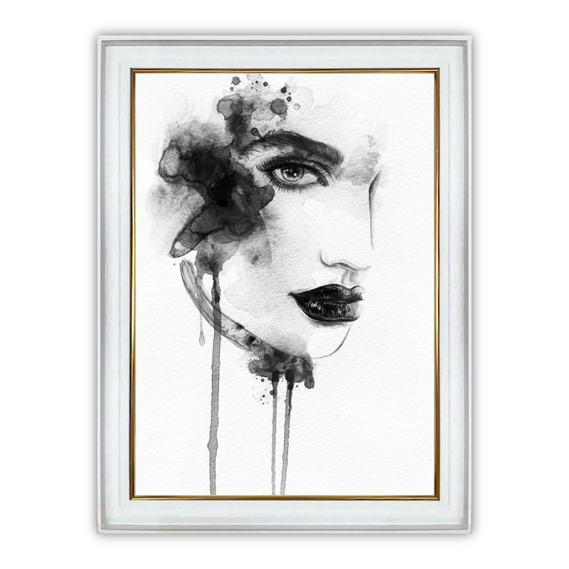 Woman Flirting - Painting, 59cm H x 49cm W x 2.6cm D, White/Gold Framed