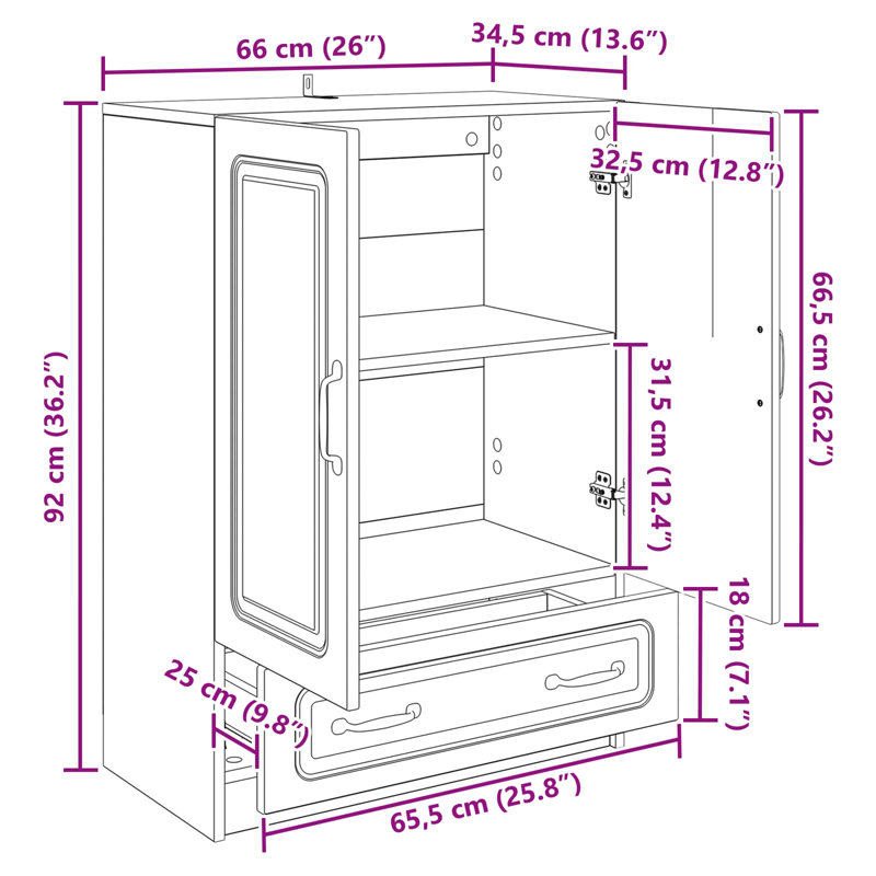 66cm Sideboard, Black
