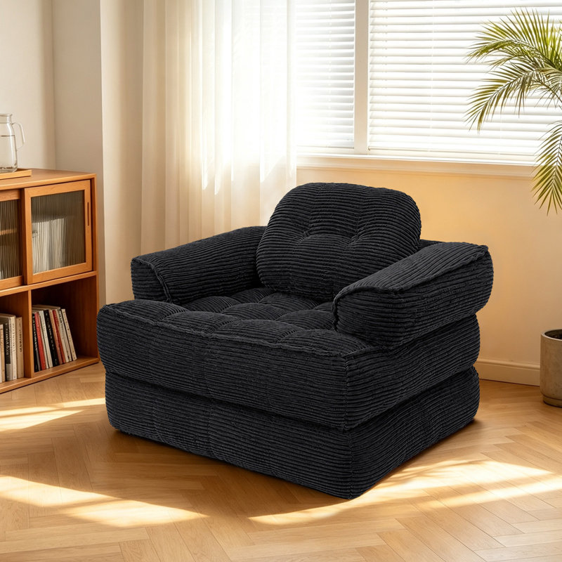 Méridienne capitonnée 2-en-1 capitonnée, Black