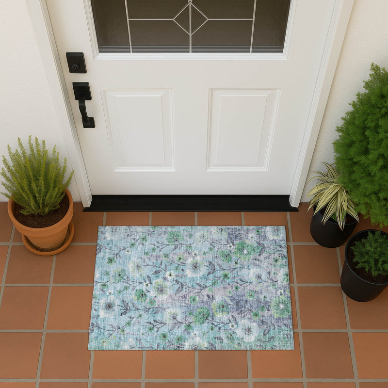 Machine Washable Indoor/Outdoor Raemoore ACN2403 Floral Rug, Rectangle 1'8" x 2'6"