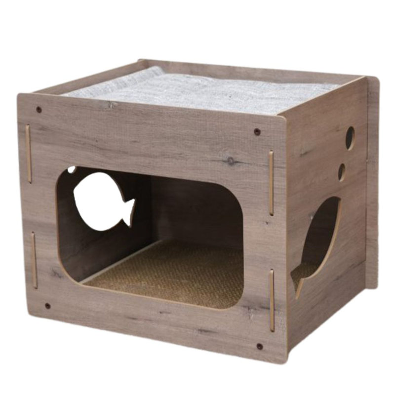 PetPals 15" Cat House with Fish Details and Scratcher Board