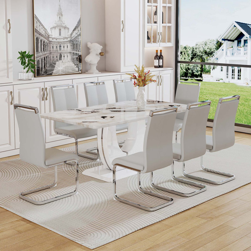 Ensembles de tables de salle à manger, Beige/Argenté, 9