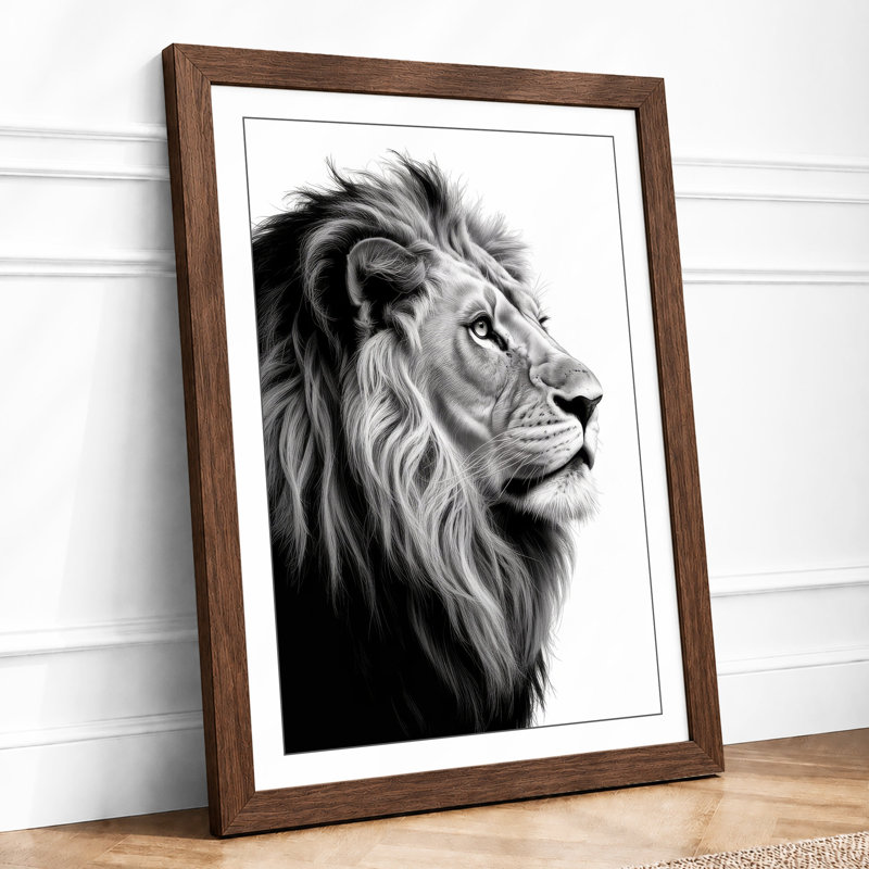 Lion in Profile Minimalist - Framed Print, A4 - 29.7 x 21.0 cm, Walnut