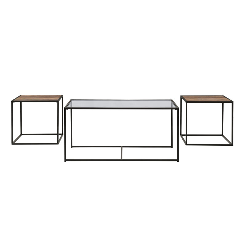 3 - Piece Living Room Table Set, Clear/Reclaimed Barnwood