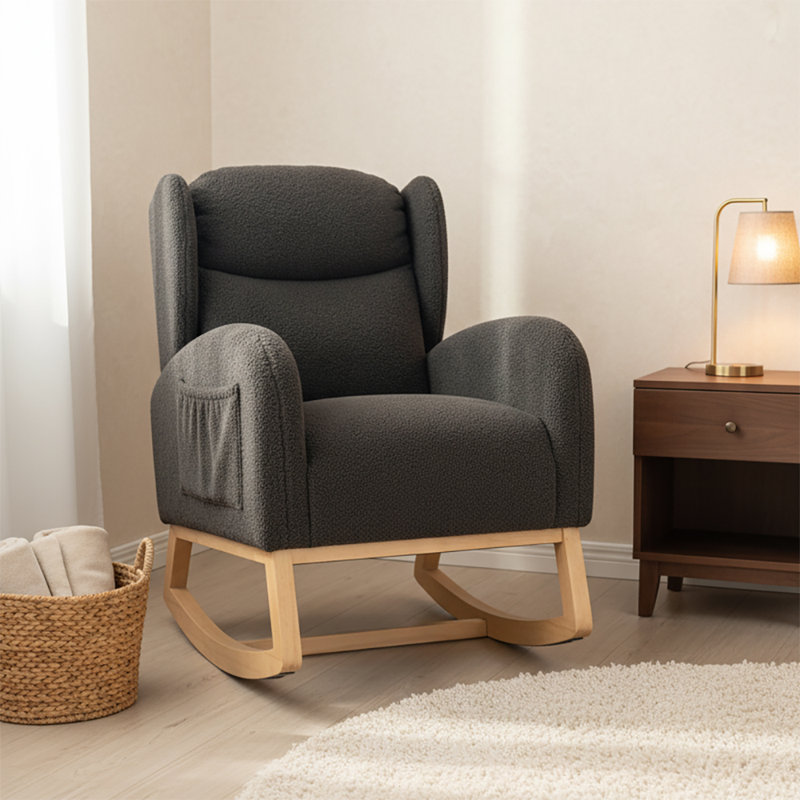 Chaise berçante à oreilles rembourrée Classic, Gris foncé