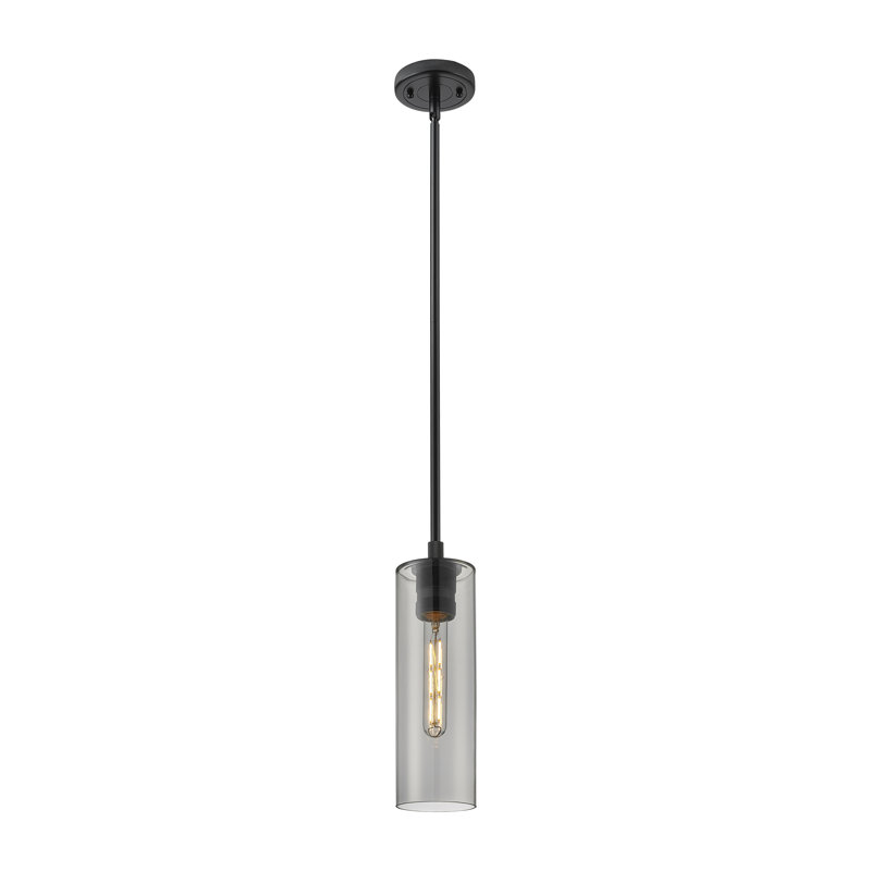 Luminaire suspendu 1 tige Crown Point, H 13,25 po x l 4,5 po x P 4,5 po, Plaqué couleur fumée, Noir mat