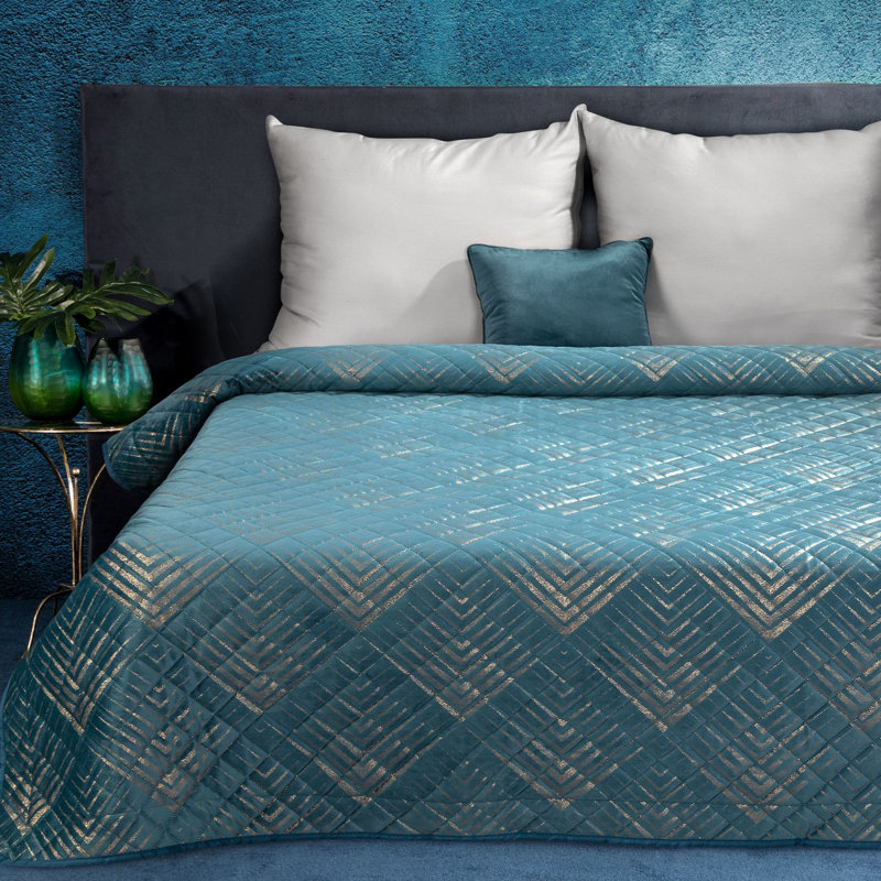 Balazuc Damask Bedspread, W170 x L210cm, Turquoise