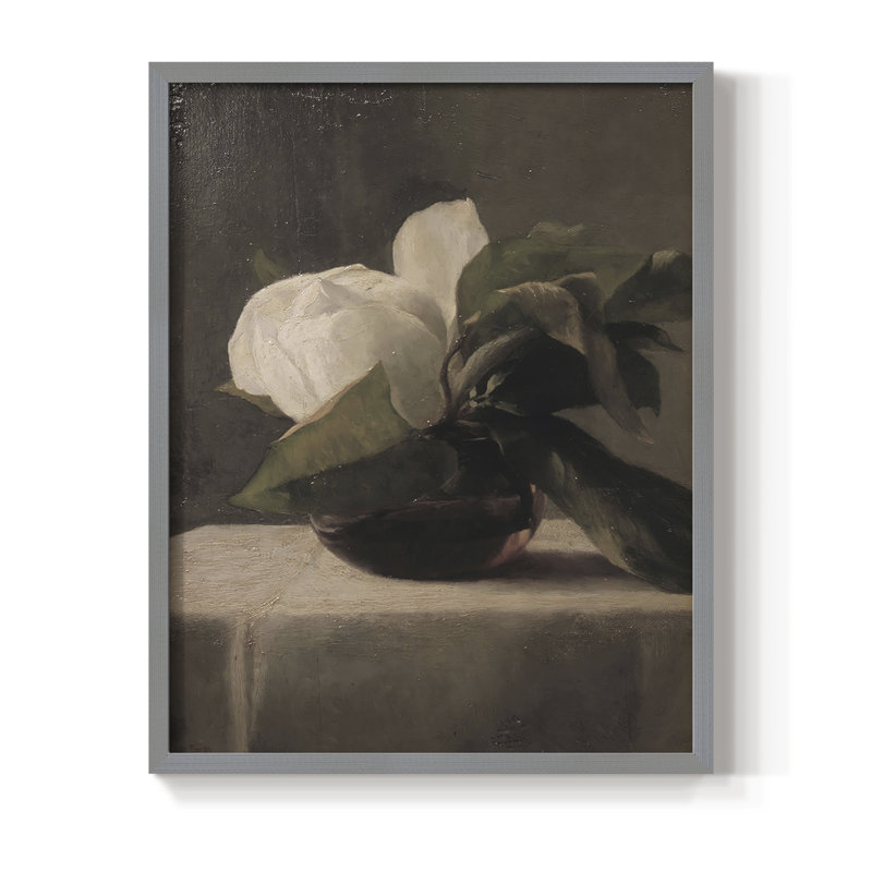Reproduction florale rétro Lxxxvi encadrée - bois massif, H 21 po x l 17 po, Gris