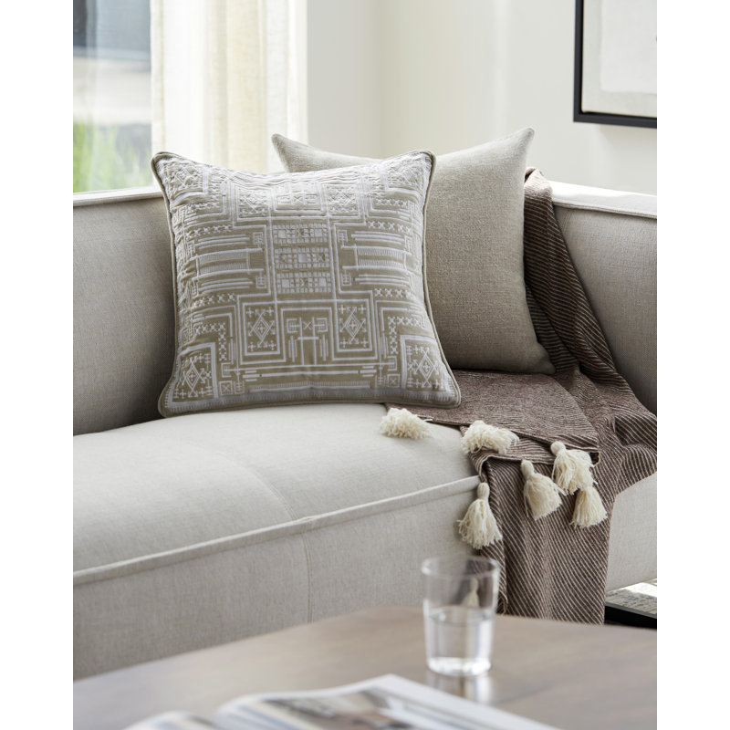 Coussin décoratif en coton Camaxtli, Polyester/ Bourre en polyester, 22 po x 22 po, Beige
