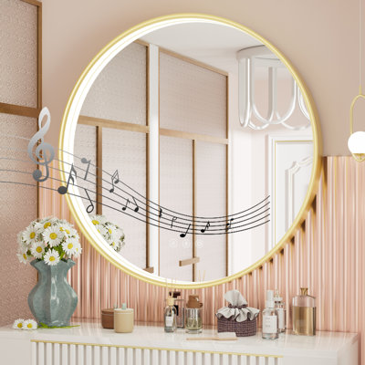 Bluetooth Round LED Mirror with Anti Fog, FCC & ETL Certified, Aluminum Frame, Dimmable 3 Color Temperature, Smart LED Bathroom Vanity Mirror