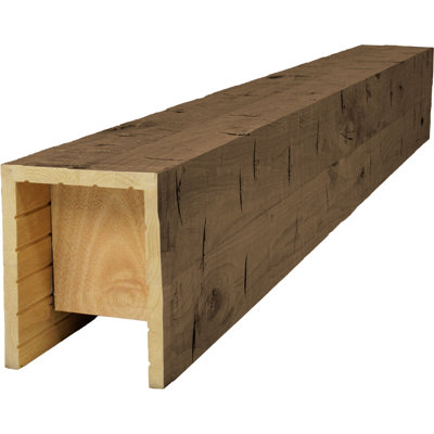 AmeriCraft Wood Hand Hewn Beam, 3-Sided (U-Beam), 5 1/2"W x 5 1/2"H x 144"L, Jacobean Finish, Stain Grade Knotty Alder