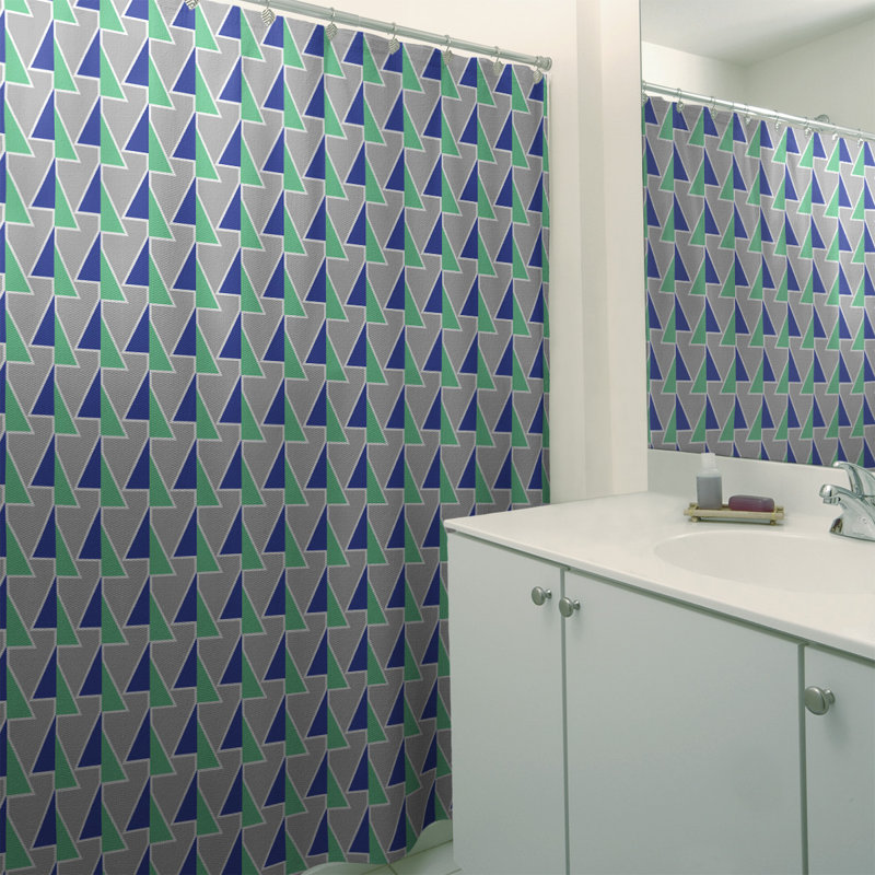 Geometric Shower Curtain with Liner Included, Green/Blue