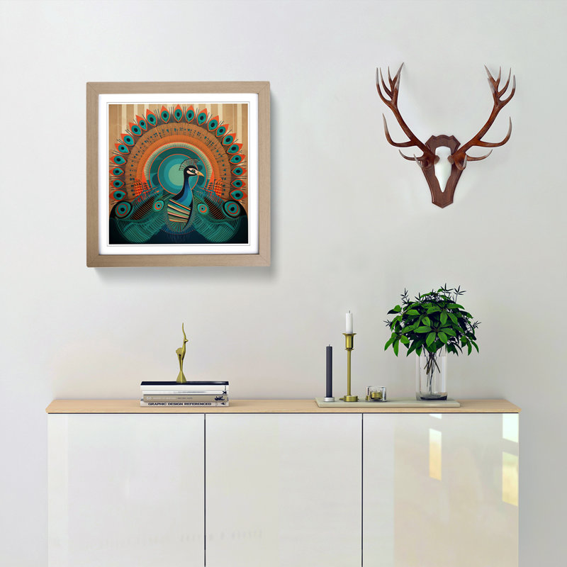 Peacock Constructivism No.3 - Framed Print, Oak