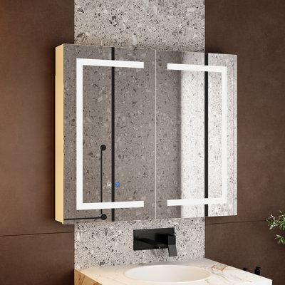 Janou 35.4'' W 31.5'' H Surface Frameless Medicine Cabinet with Mirror and 3 Fixed Shelves