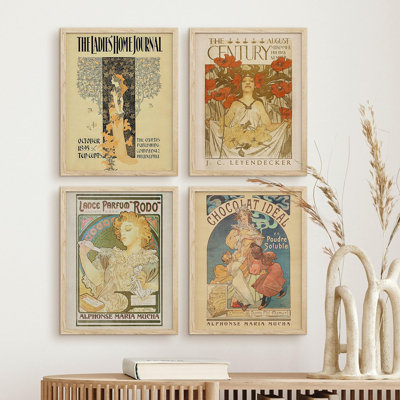 «Bathroom Decor Multicolor Office Leyendecker» Publicité Couvertures de journaux classique historique, impression sur papier, 4 pièces