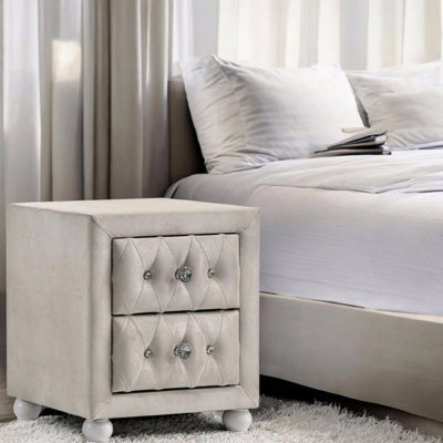 Table de chevet beige en tissu