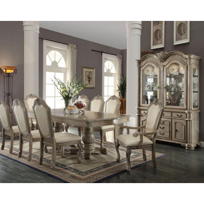 Traditional 10-Piece Solid Wood Dining Table Set with 1 Dining Extendable Table, 6 Side Chairs, 2 Arm Chairs and 1 Hutch&Buffet (Cabinet), Set for 8 Persons