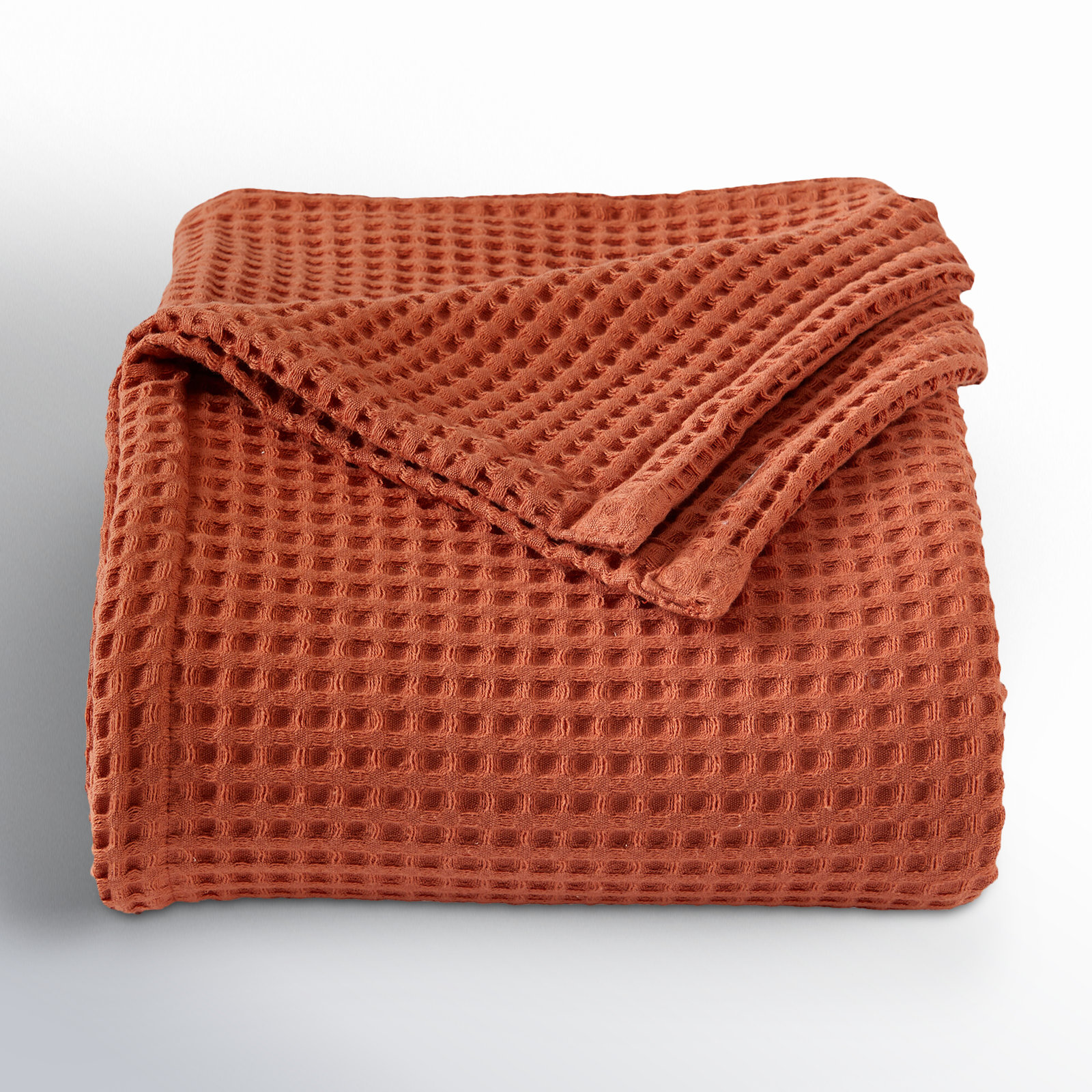 Vila Cotton Waffle Throw Blanket, Queen, Burnt Orange
