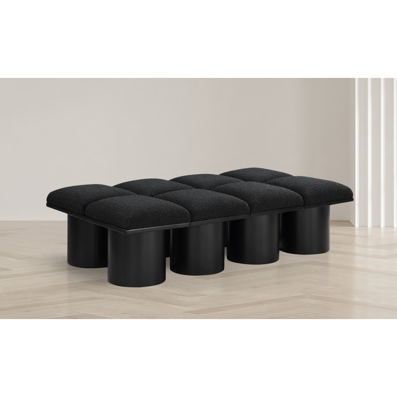 Horatia Boucle Upholstered Bench, Black Boucle Fabric, 17.5" H x 62" W x 36" D, Black